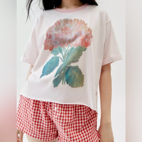 Urban Outfitters Tops - Project Social T Flowers Pink Ringer Tee Size XS